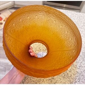Early Mid century Amber Glass Lamp Shade Floral Ruffled Top Art Deco 10" diam